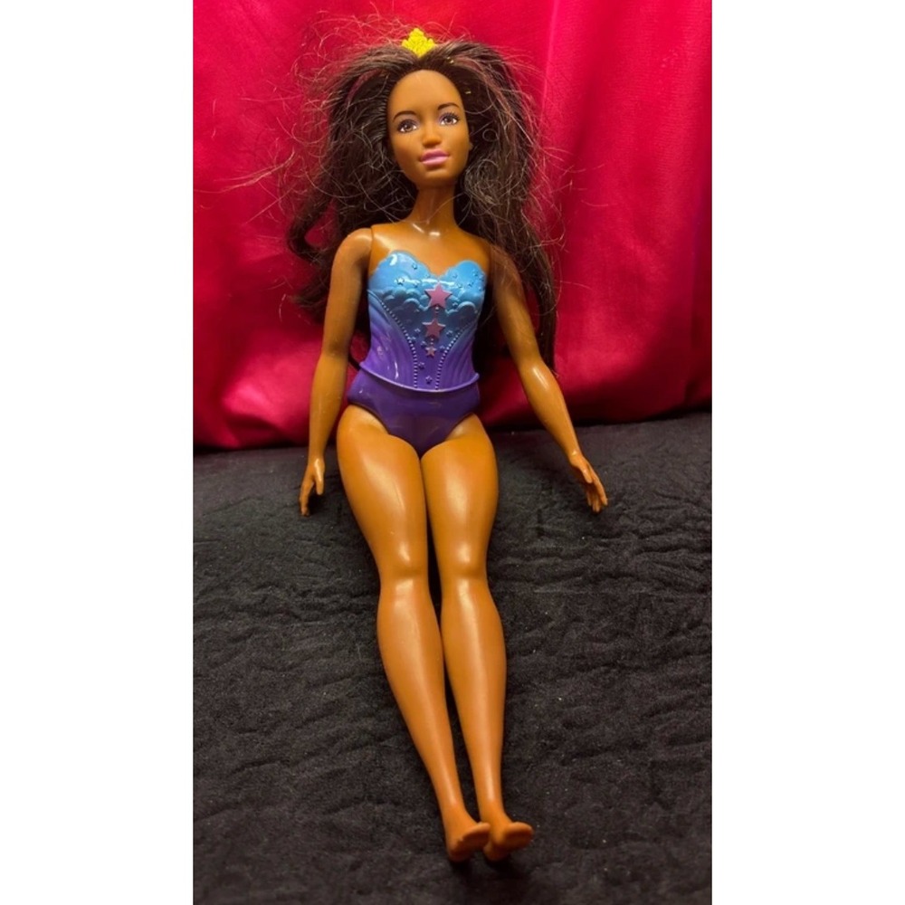 Mattel Barbie Doll 2017 Brown Hair Blue Purple Molded Star Bodice Tiara 1186 MJ